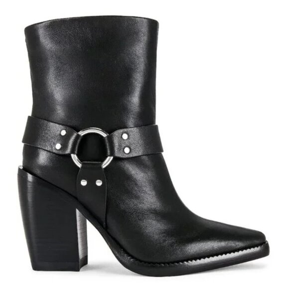 Rag and Bone Rio Western Leather Boot Black O Ring Harness Pointed Toe EU 38 - Picture 1 of 14